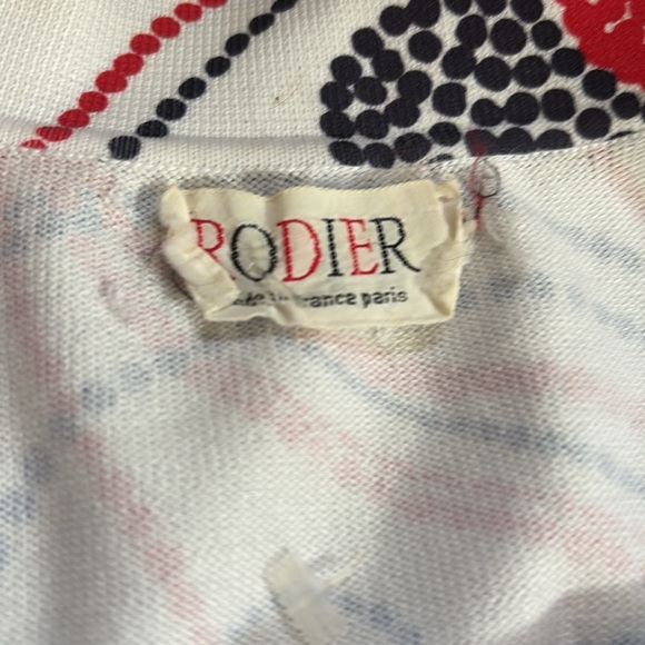 Rodier short sleeved flower blouse button down red black white size medium - Picture 2 of 2